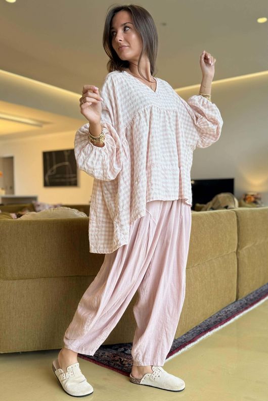 Nonni Gingham Artist Smock Rose